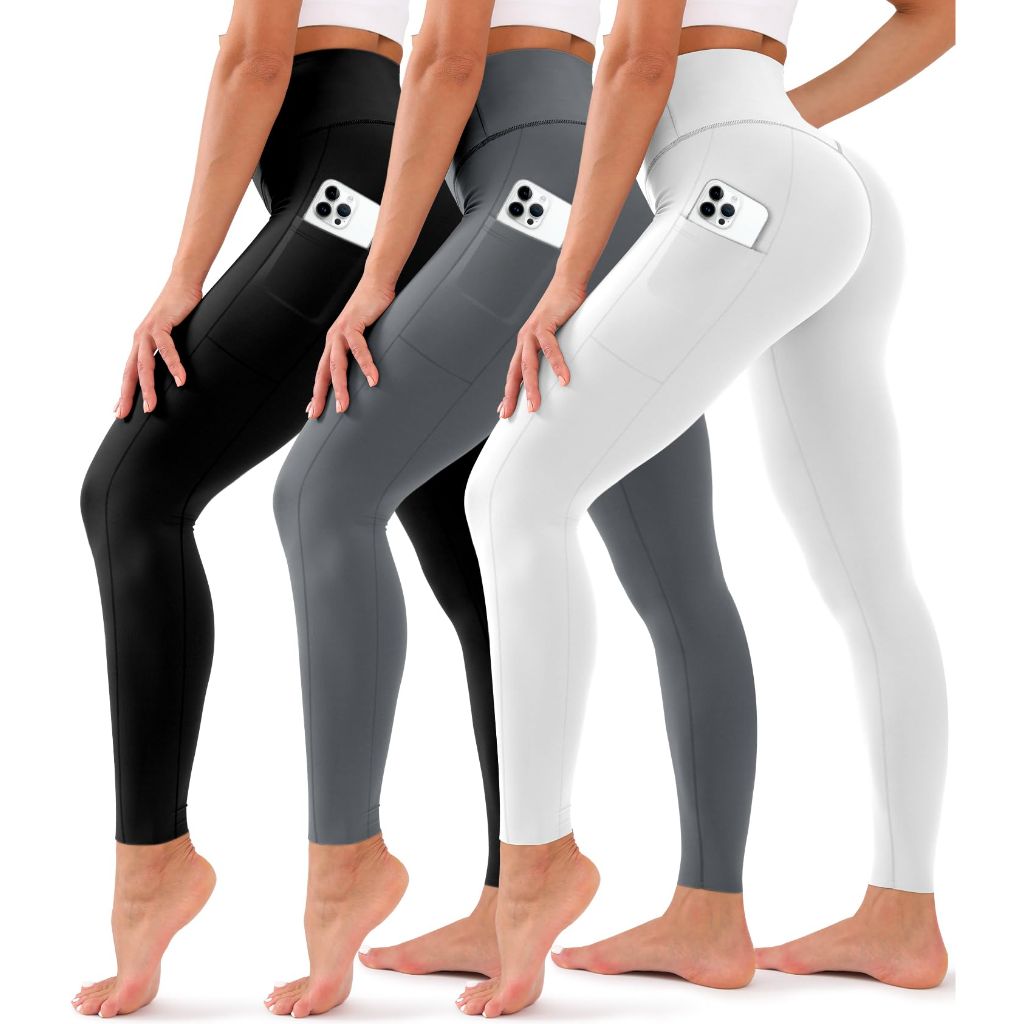 BLUEENJOY 3 Pack Leggings with Pockets for Women, High Waisted Tummy Control Workout Yoga Pants, XXL