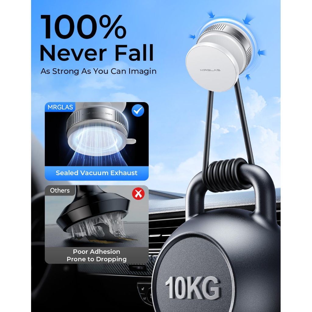 MRGLAS Upgraded 360° Adjustable Vacuum Magnetic Phone Holder Stand[Strongest Suction & Ultra Magnetic] Car Phone Mount for MagSafe Suction Cup, Compatible with Car/Gym/Mirror/Smooth Surface-White