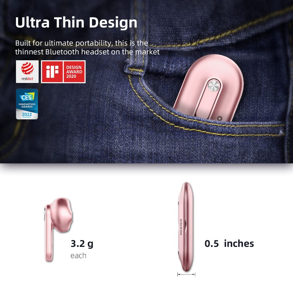 NexiGo Air T2 (Gen 2) Ultra-Thin Wireless Earbuds - Rose Gold