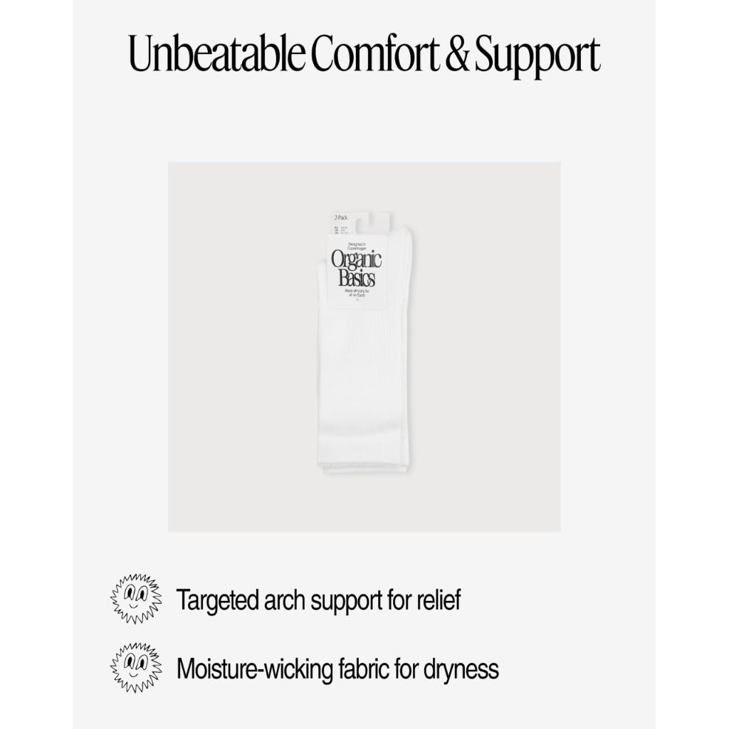 Organic Basics Unisex Core Tennis Crew Socks 3-pack, White, 10-12