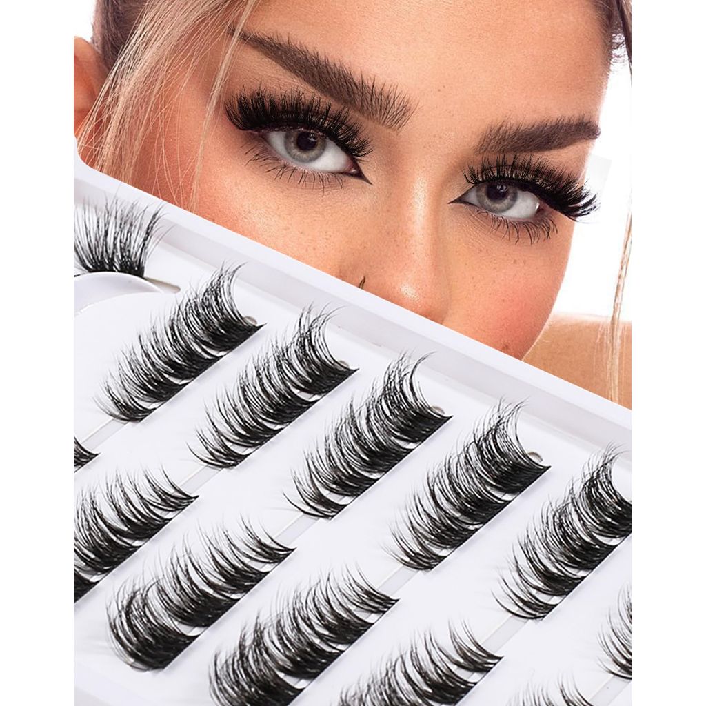 Ukrizi Lash Clusters Wispy Cat Eye Individual Lash Extensions Natural Cluster Lashes (9-15MM) - 7 Pairs KS26