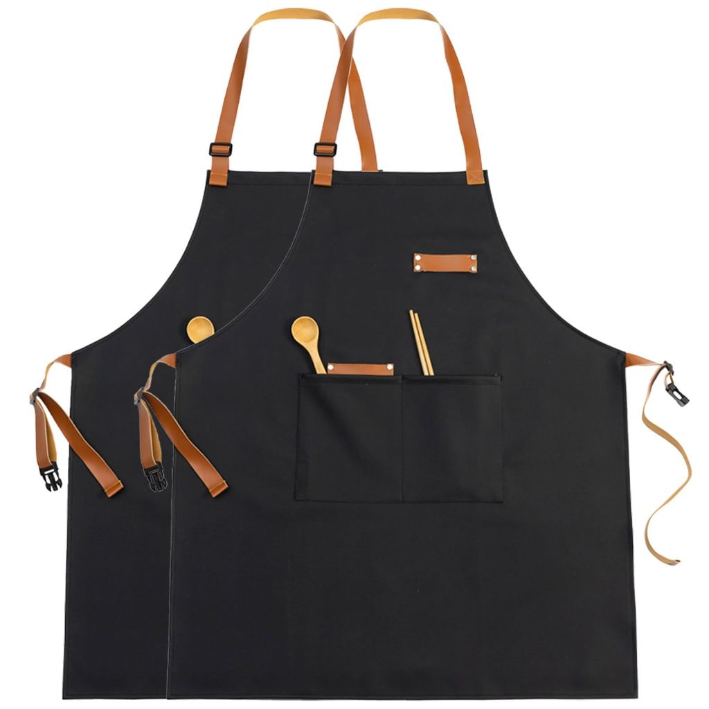 Gliitatu Waterproof Chef Aprons for Adults with Two Pockets (C-black-2 Pack)