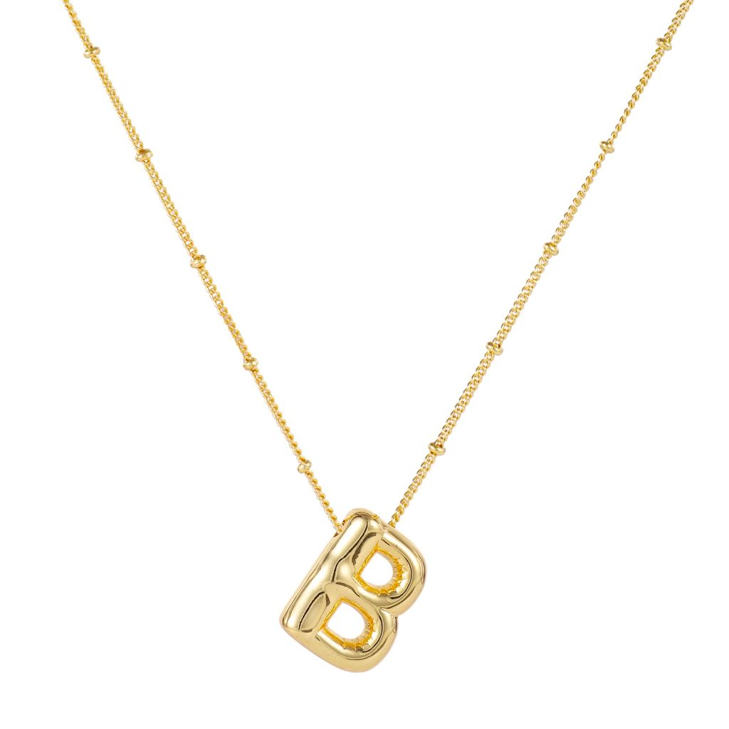 BOXOB Bubble Letter Necklace, 14k Gold Plated Balloon (B)