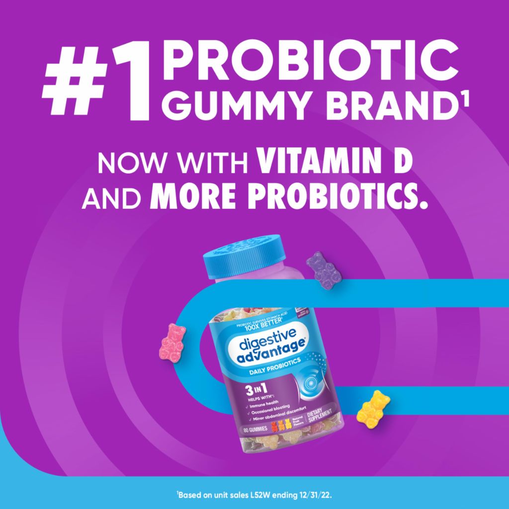 Digestive Advantage Probiotic Gummies For Digestive Health - 80ct (2pk) Natural Fruit Flavors