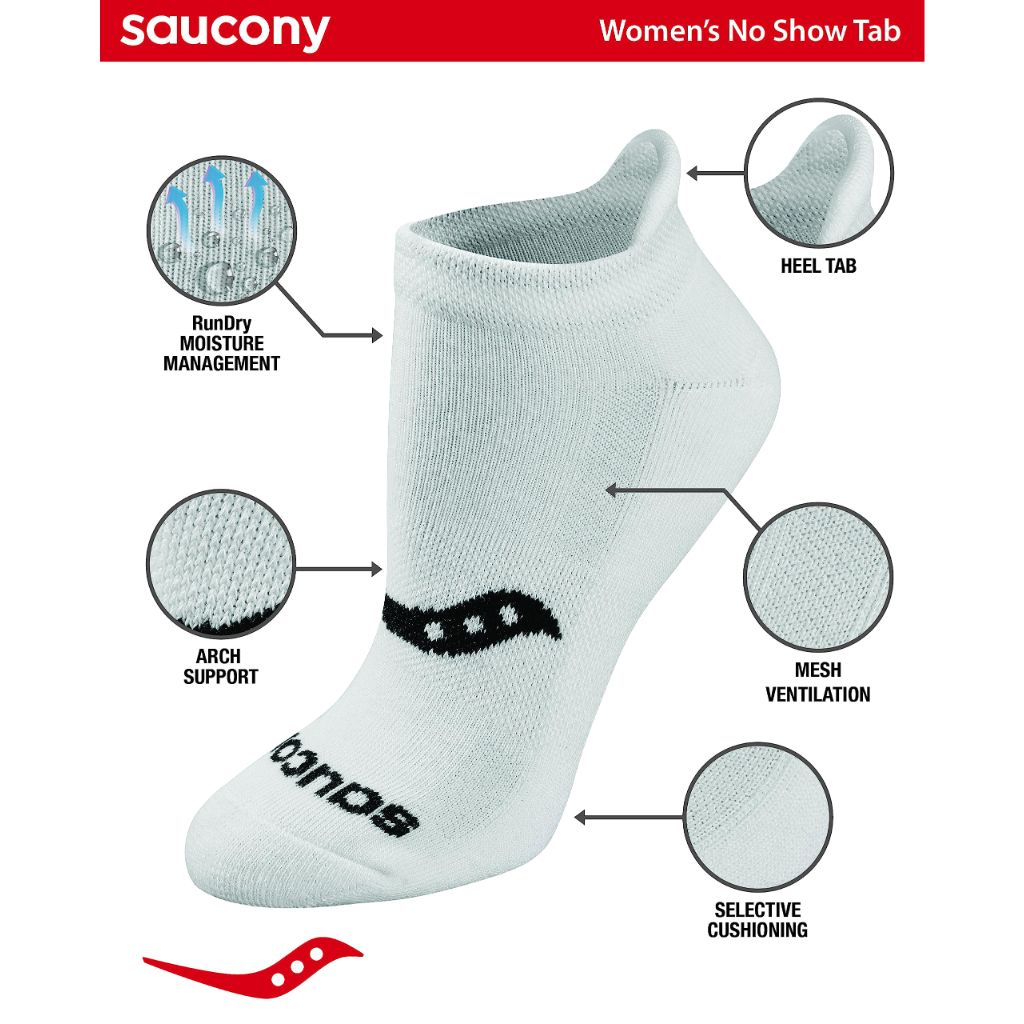 Saucony Women's RunDry Performance Heel Tab Athletic Socks, Basic White (8 Pairs), Small