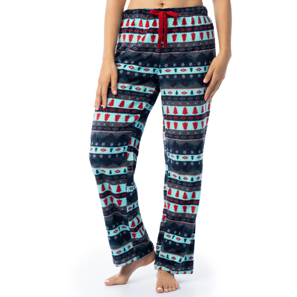 Fruit of the Loom Women's Sueded Jersey Crew Top and Fleece Pant Sleep Set, Red/Winter Fairisle, X-Large