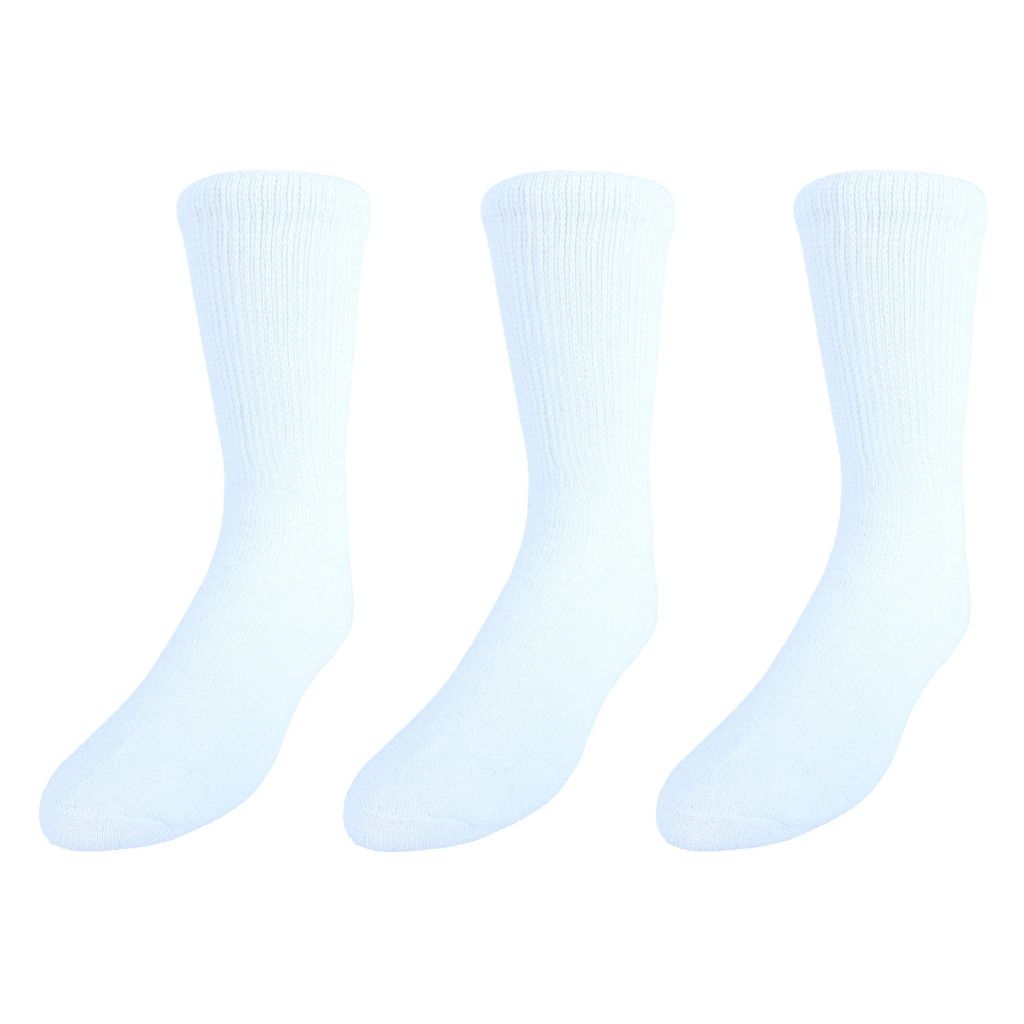 CTM Men's Cushioned Diabetic Crew Socks (3 Pair Pack), White 10-13