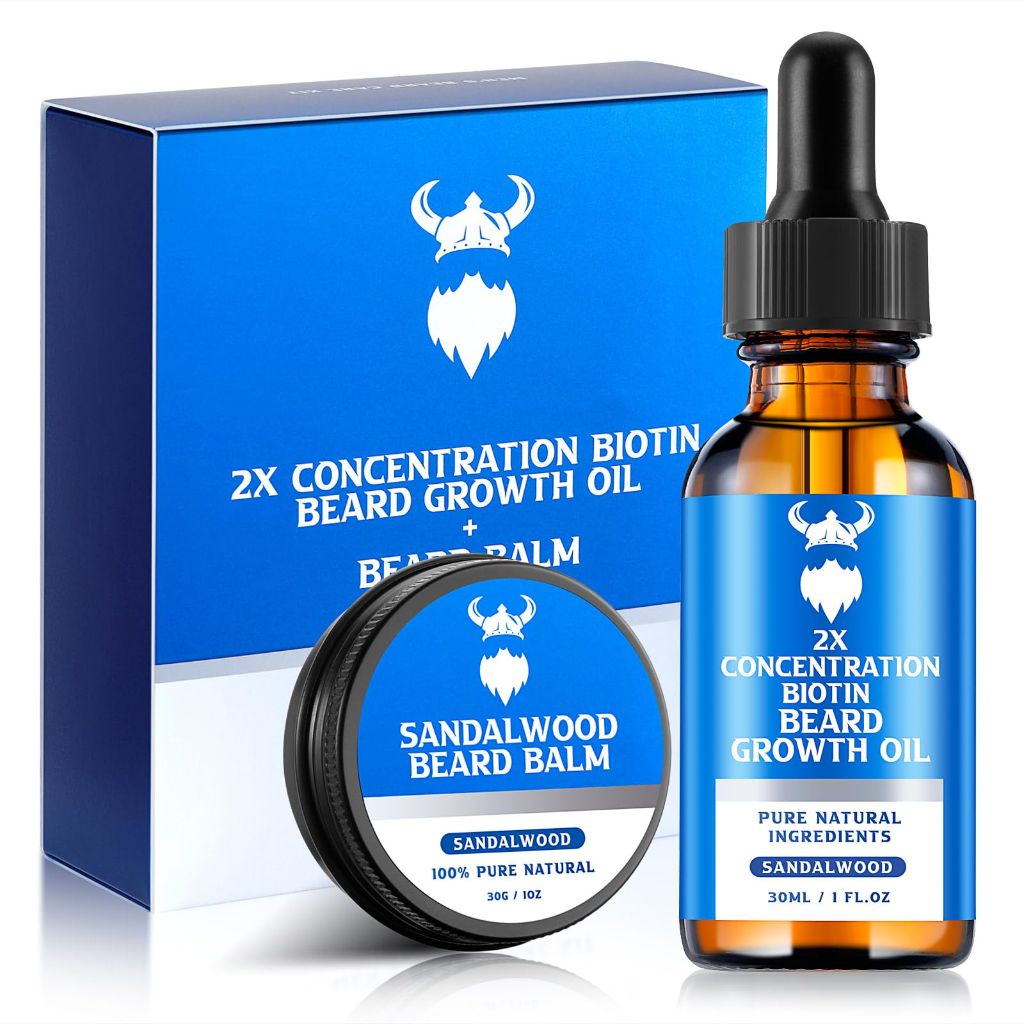 MistySprite - Beard Growth Oil & Beard Balm Kit - 2X Concentration Biotin for Men (Sandalwood)