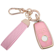 Seedwee for Mercedes Key Fob Cover, 4 Buttons Soft TPU Keys Protector Bling | Gold Pink