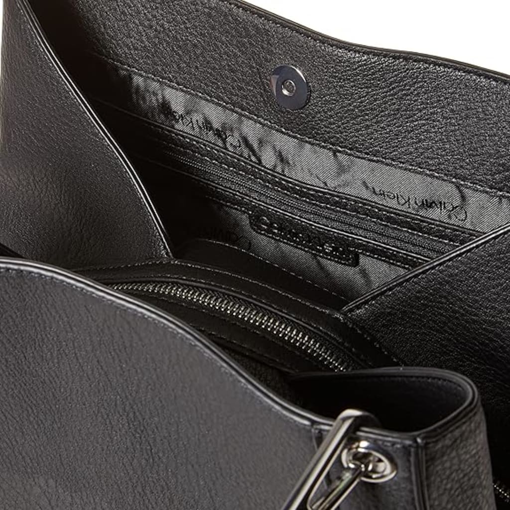 Calvin Klein Reyna Novelty Triple Compartment Shoulder Bag - Black/Silver