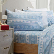Market & Place 100% Cotton King Flannel Sheet Set | 4 Piece Deep Pocket  | (King, Striped Snowflake)