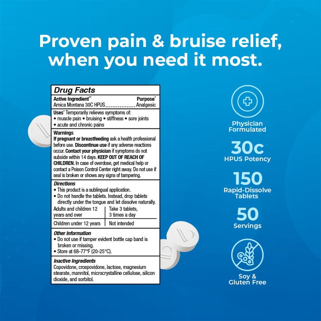 VitaMedica Arnica Montana 30C Rapid Dissolve Tablets for Natural Pain, Bruising, and Swelling Support - Homeopathic Medicine for Injury and Surgery Recovery - 150 Ct - 50 Servings
