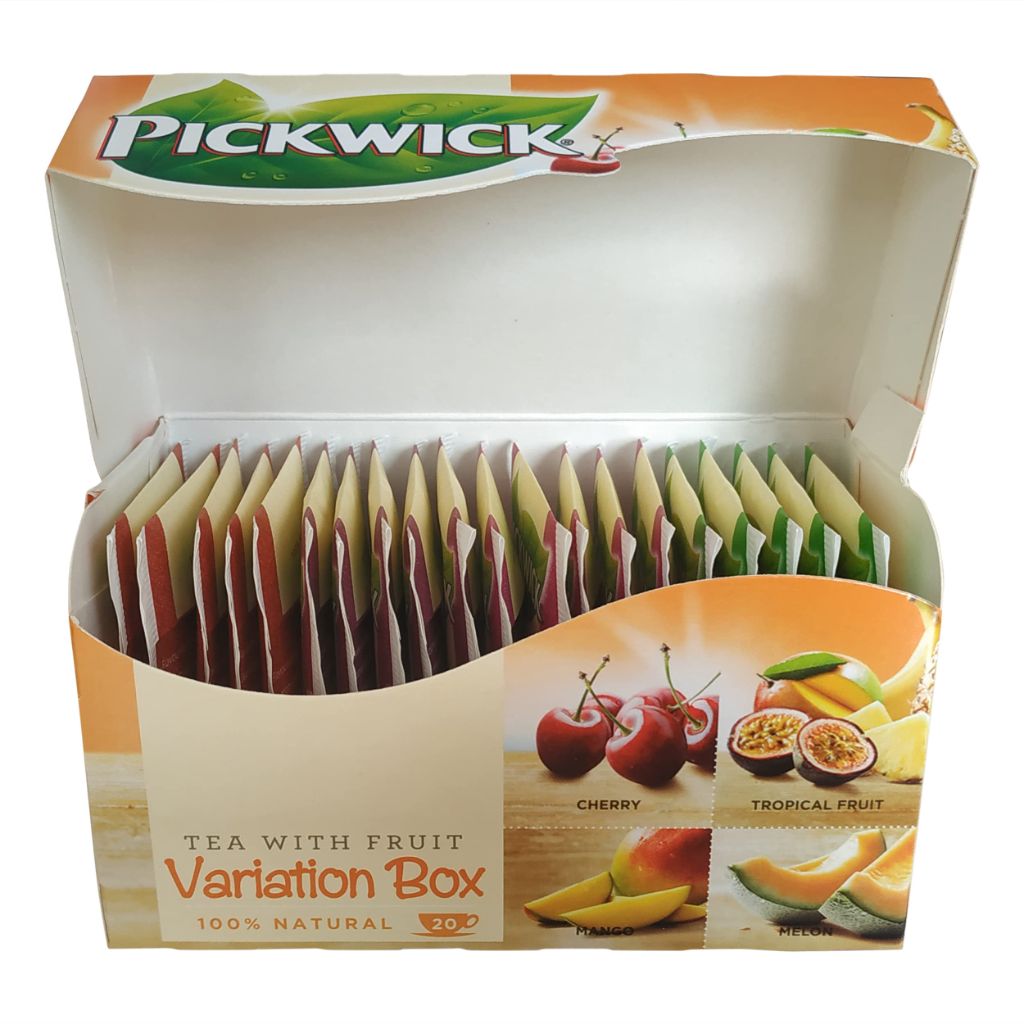 Pickwick Tea Variation Box Orange - 20 Bags with 4 Flavors - Cherry, Tropical Fruit, Mango, and Melon