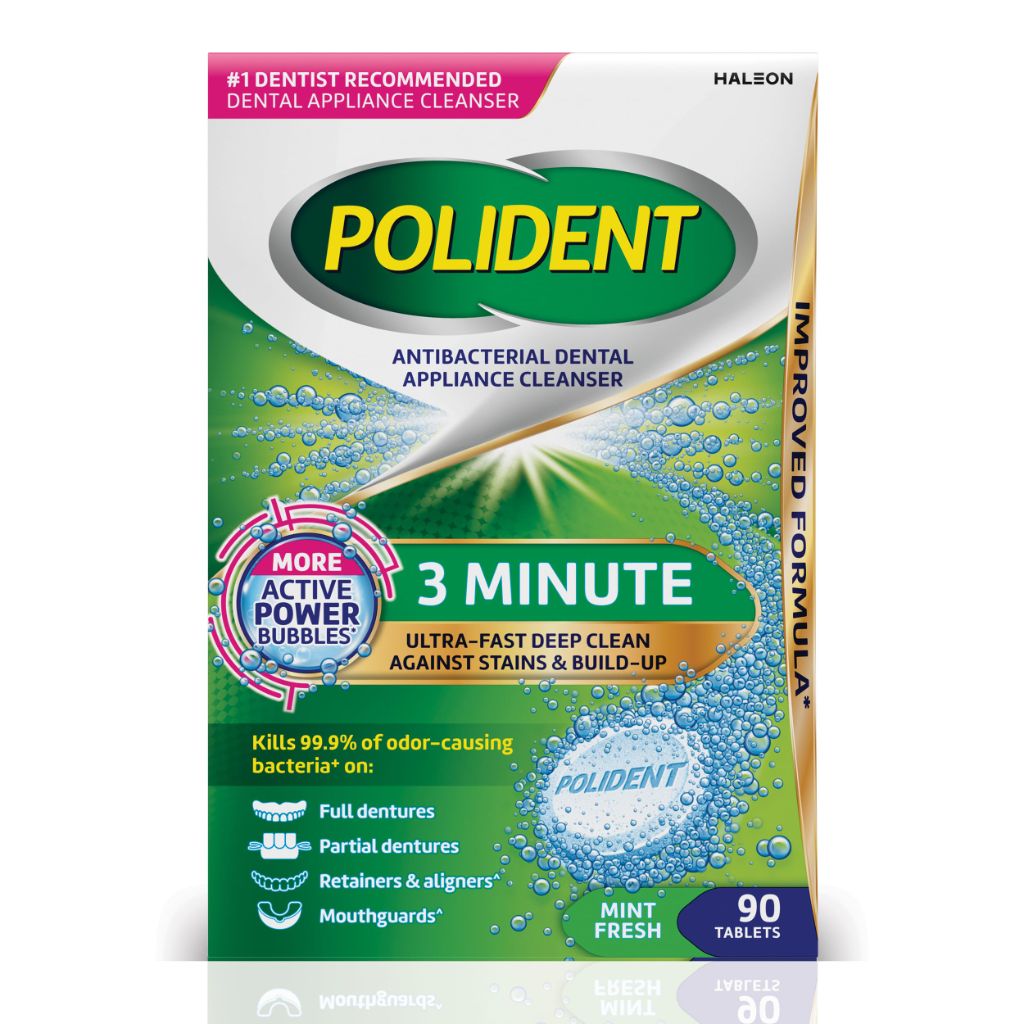Polident 3 Minute Antibacterial Dental Appliance Cleanser Tablets, Retainer Cleaner Tablets, 90 Count