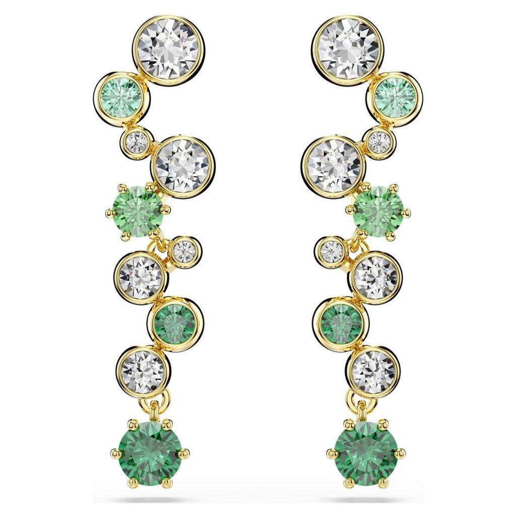 Swarovski Constella Gold Tone Plated Green & White Crystal Drop Earrings 5732248