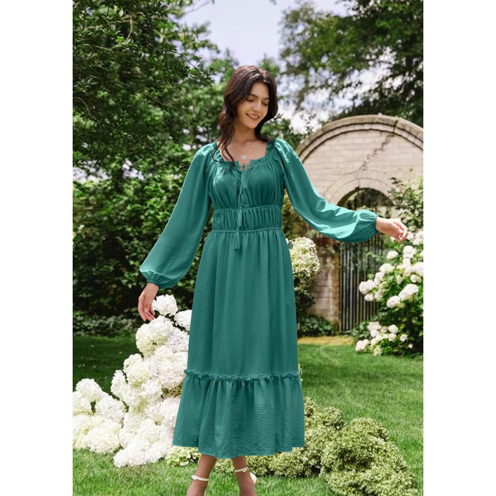 Anniente Women's Boho Maxi Dress  with Pocket Green, M