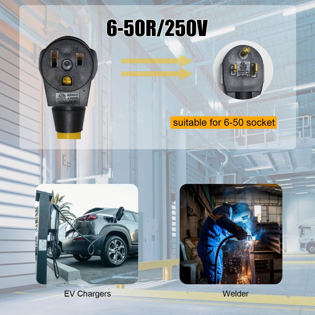 Welder Power Adapter Cord, NEMA 14-50P 4 pole Male Plug to 6-50R 3 Slot Female Receptacle outlet
