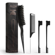 Ellen Evyse Boar Bristle Slick Back Brush for Smooth Flyaways, For fine to medium hair, Sleek Ponytail, Buns, Small Brush for Smoothing Edge Baby Hair Rat Tail Combs Parting Combs