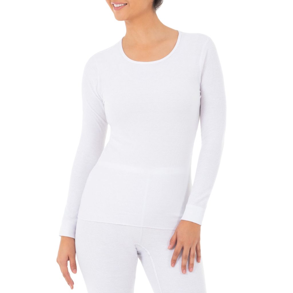 Fruit of The Loom Women's Micro Waffle Thermal Crew Top, White, Large