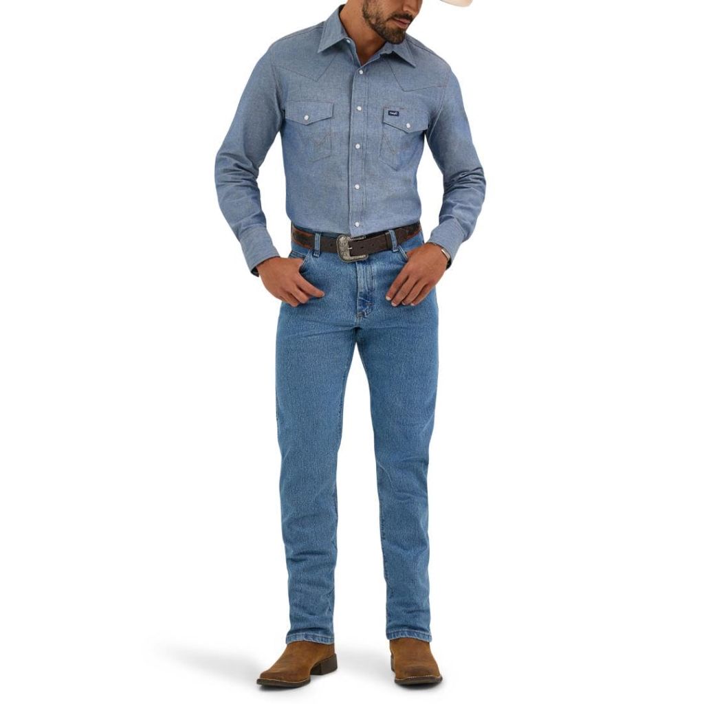 Wrangler Men's Cowboy Cut Western Long Sleeve Snap Work Shirt, Washed Finish, 18.5 X 37 (2XL)