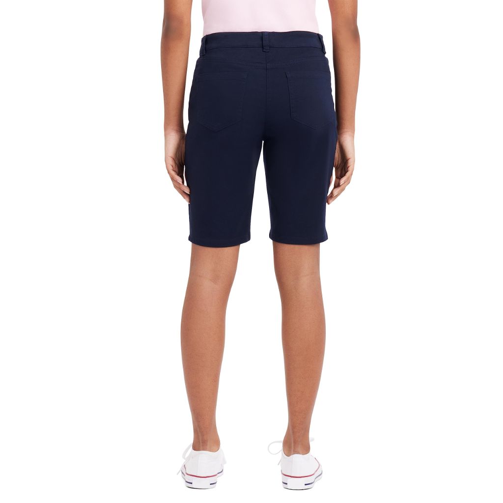 IZOD Junior's Uniform Stretch Twill Skinny Bermuda Short, Navy, 9