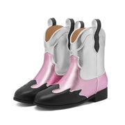 Yamvim Kids Cowboy Boots Unisex Cowgirl Metallic Western Booties Pink - Little Kid 2