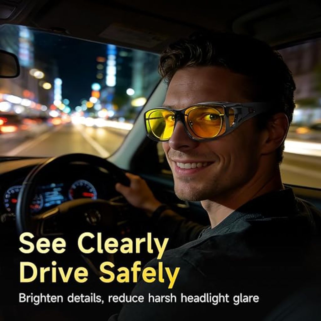 Each Cool Night Driving Glasses, Polarized Anti-Glare UV400 - Glossy Black Frame, Yellow Lens