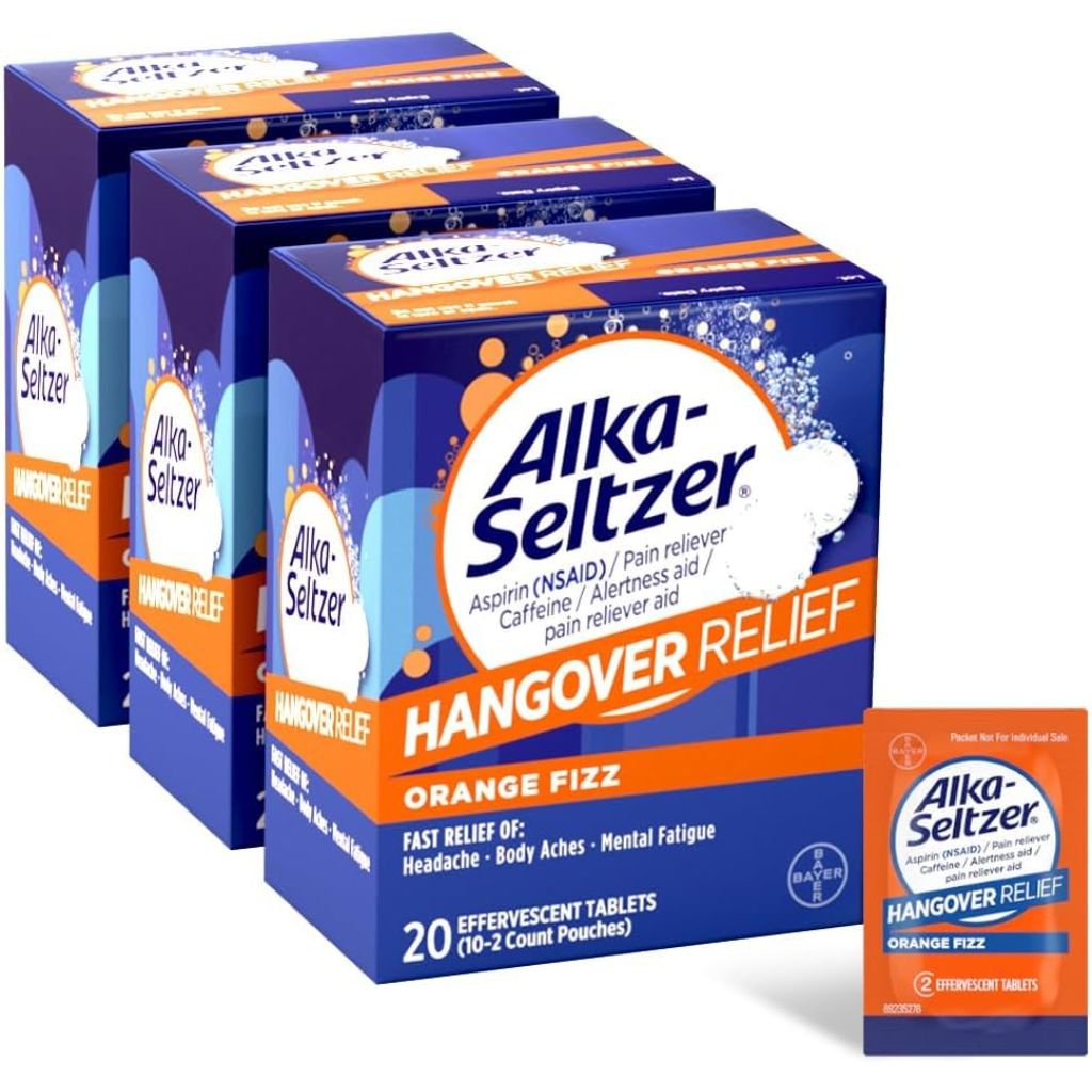 Alka-Seltzer Hangover Relief Effervescent Tablets - Orange Fizz, 20ct (3 Pack)