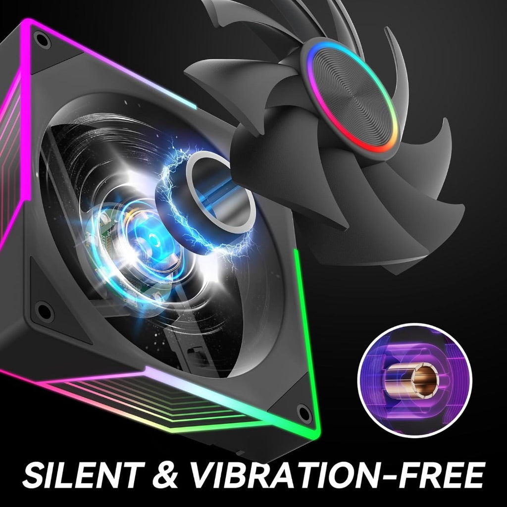 120mm ARGB Case Fan - 3 Pack, PWM Silent Cooling Fan for PC, 1800 RPM Black Reverse Fan