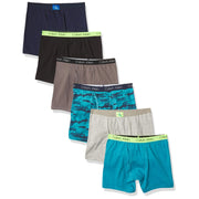 Calvin Klein Kids Boys' Modern Cotton Boxer Brief 6-Pack, Castlerock Grey/Moon Blue/Black Iris/Camo/Heather Grey/Black, Medium