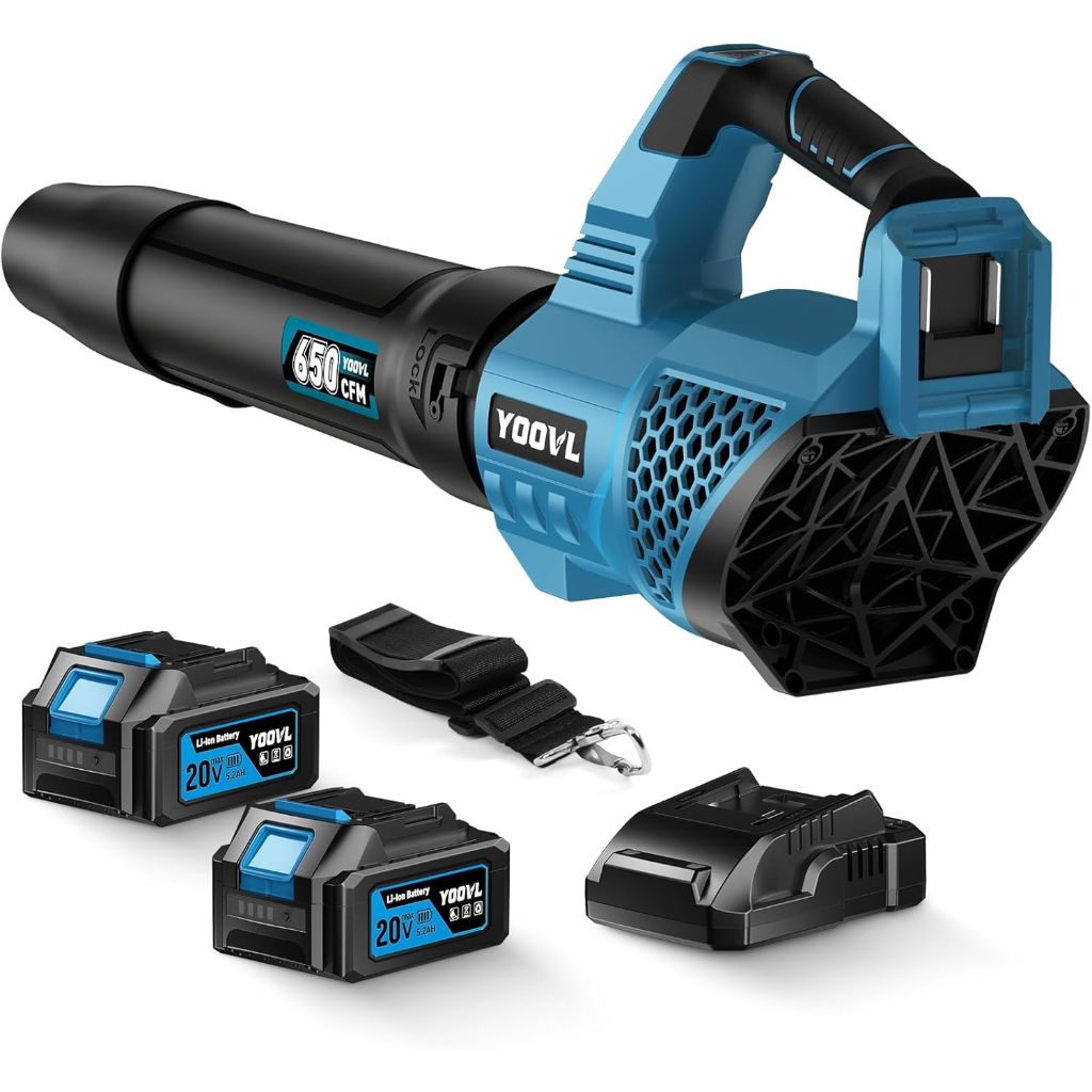 YOOVL - Leaf Blower 650CFM Electric Cordless, with 2 x 5.2Ah Batteries and Charger