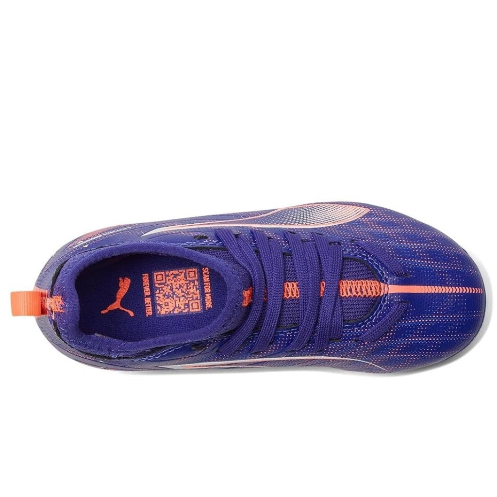 PUMA Kids Ultra Match Firm Ground/All Ground Soccer Cleats, Size 12 Little Kid, Lapis Lazuli/PUMA White/Sunset Glow