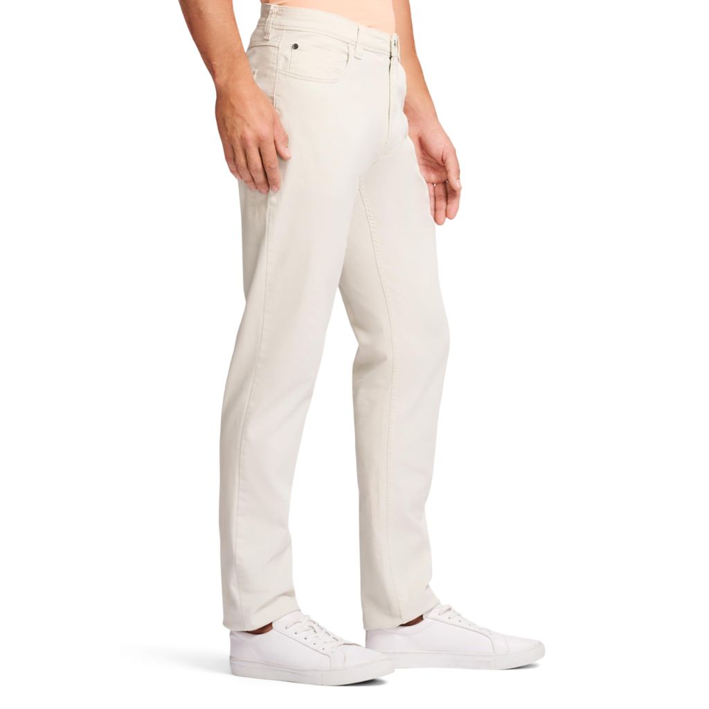 SZ 38W X 30L IZOD Mens Saltwater Stretch Twill 5 Pocket Straight Fit Chino Casual Pants, Silver Birch