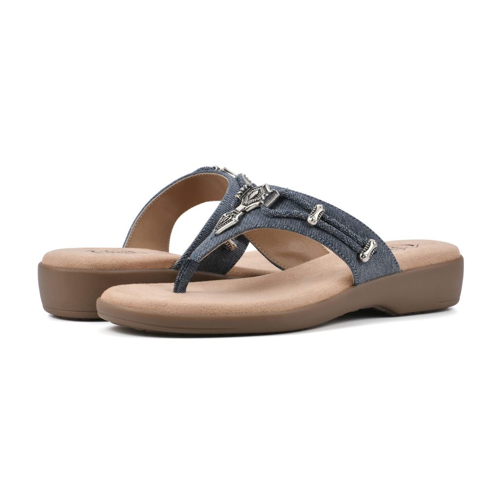 CLIFFS BY WHITE MOUNTAIN Women's Bailee Sandal, Dk Blue/Denim/Fabric - size 6