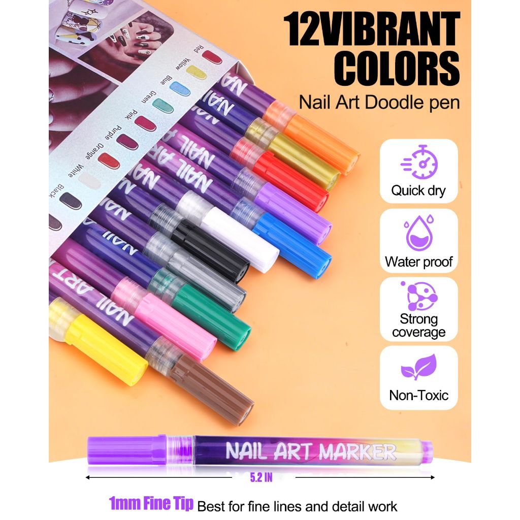 Nail Art Pen 12 Colorful Nail Art Markers Set (12 Pcs)