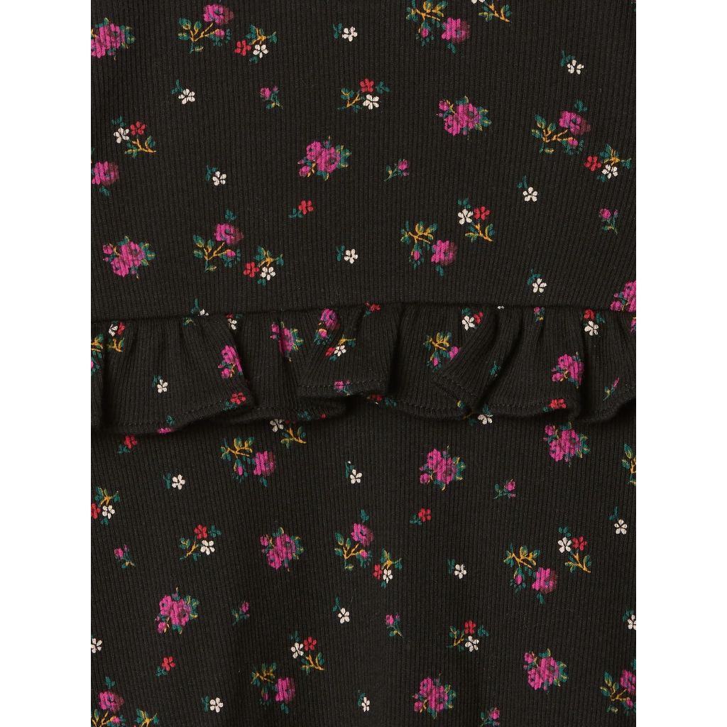 GAP Baby-Girls Longsleeve Fit & Flare Sweater Dress, Black Floral, 6-12 Months