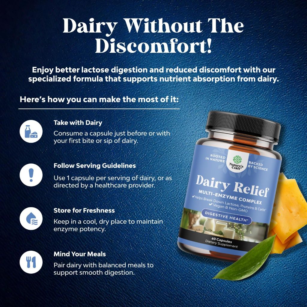 Nature's Craft Dairy Relief Lactose Intolerance Digestive Enzymes - 60ct