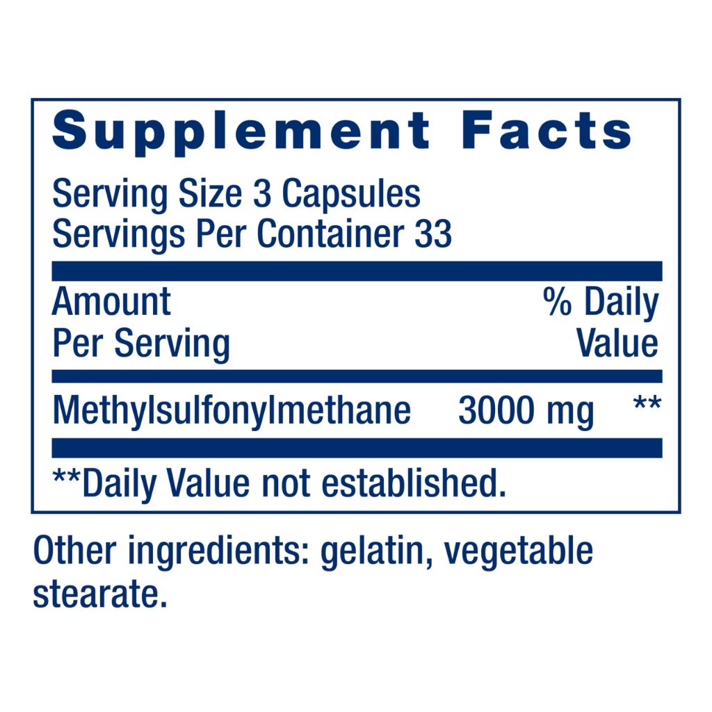 Life Extension MSM, 1000 mg, methylsulfonylmethane, 100 Capsules