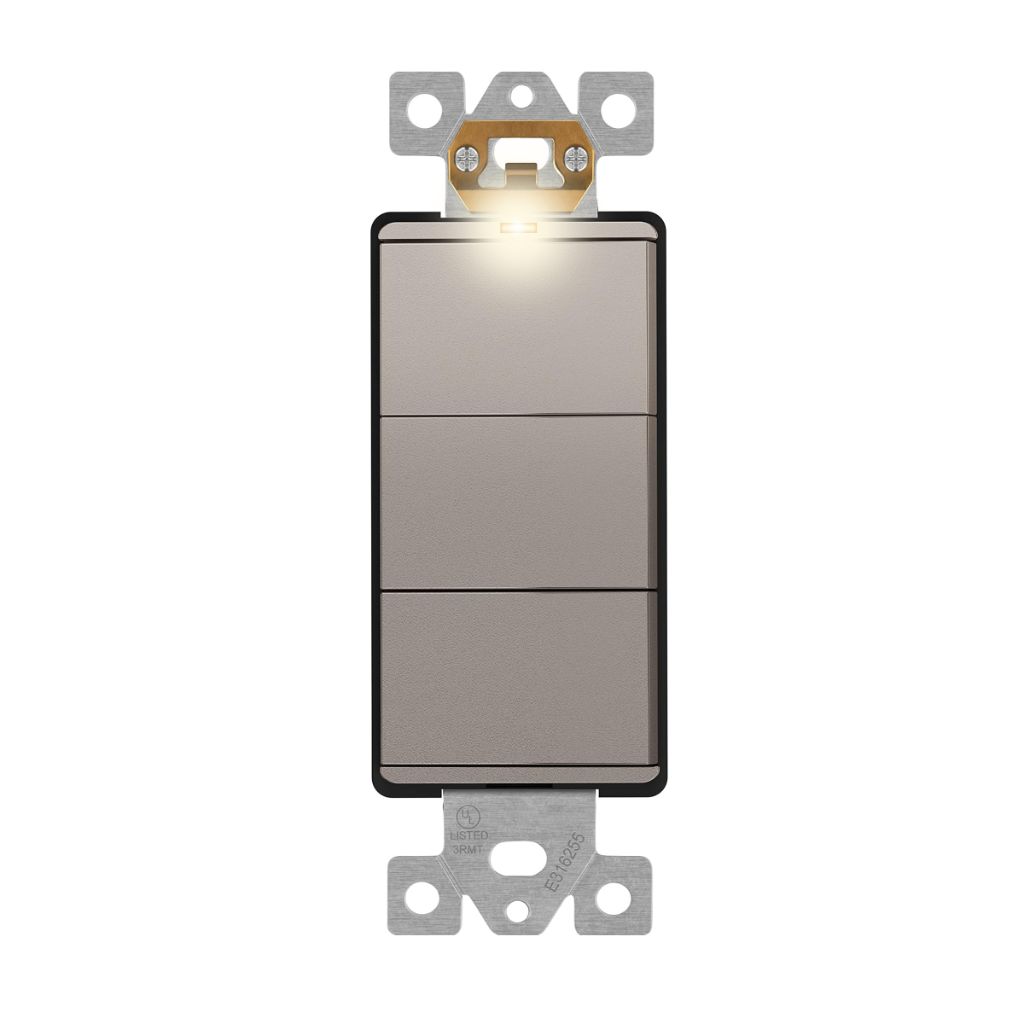 LIDER Minimalist Design Lighted Triple Switch, Matte Nickel, 1-Pack