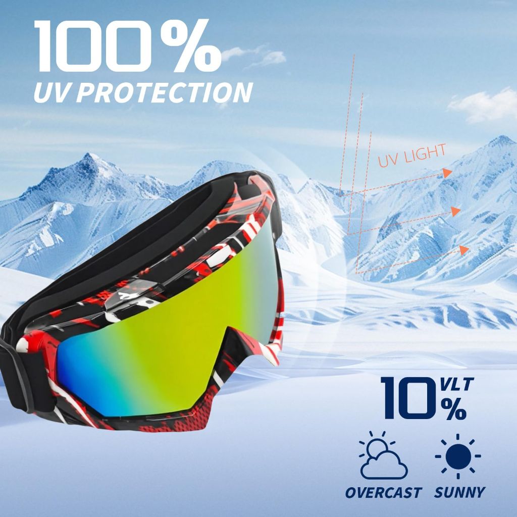ActHose Motorcycle Motocross Goggles (Red White Black Frame and Red Lens)