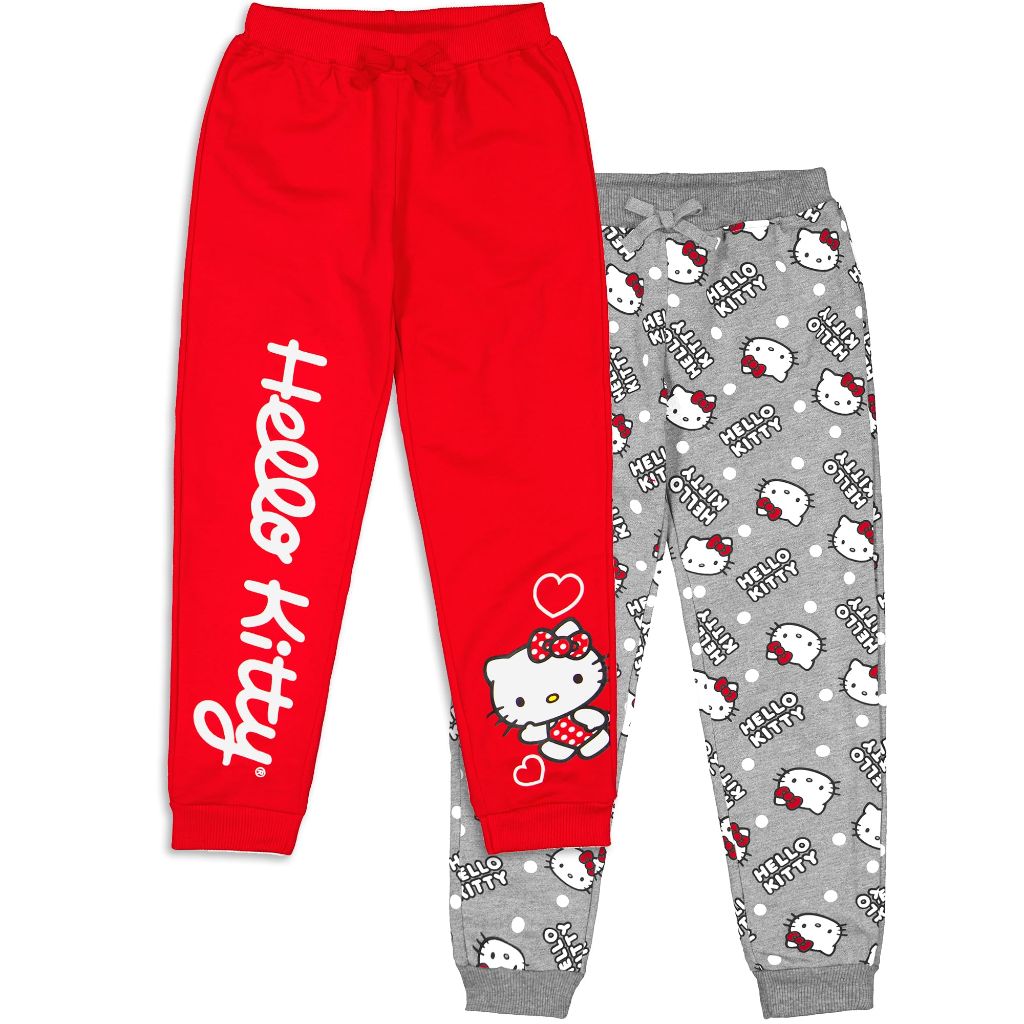 Hello Kitty Sanrio 2 Pack Fleece Pants for Toddler and Big Kids Red/Grey, Size 6X Girl Clothes