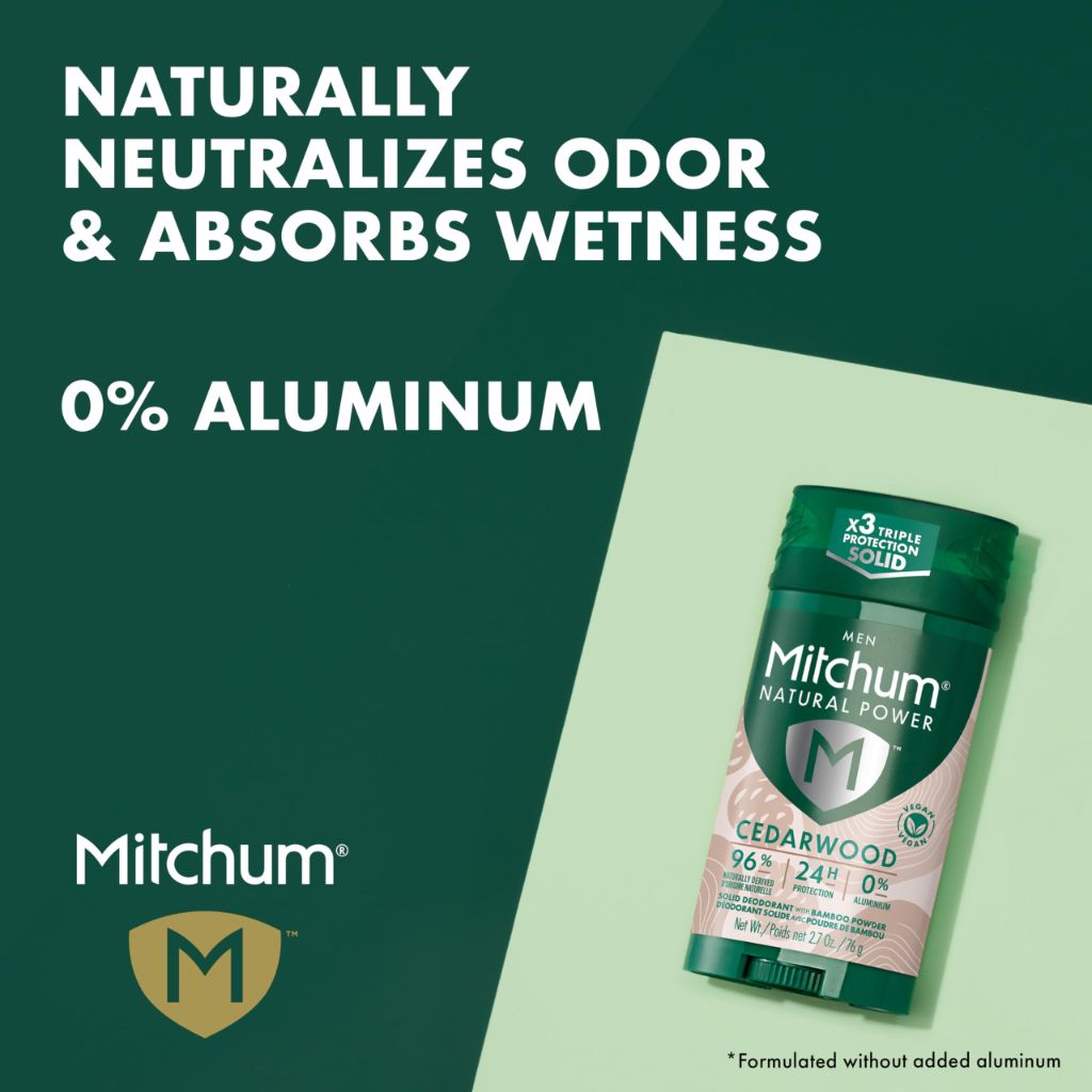 Mitchum Men’s Natural Power Solid Deodorant Stick - Cedarwood, 2.7 oz