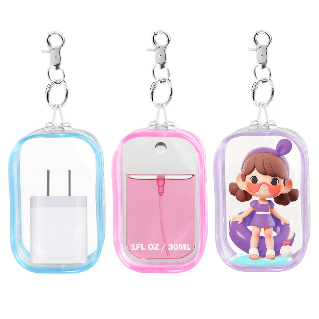 XCOSHAY Hand Sanitizer Spray Clear Case for 1FL OZ/30ml, 3 Pack (Pink & Blue & Purple)