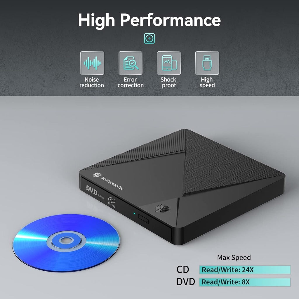 Yottamaster External CD DVD Drive, USB 3.0 Type C Slim and Portable CD DVD Burner Writer with SD&TF Slot and USB A Ports, Support CD DVD +/-RW Drive