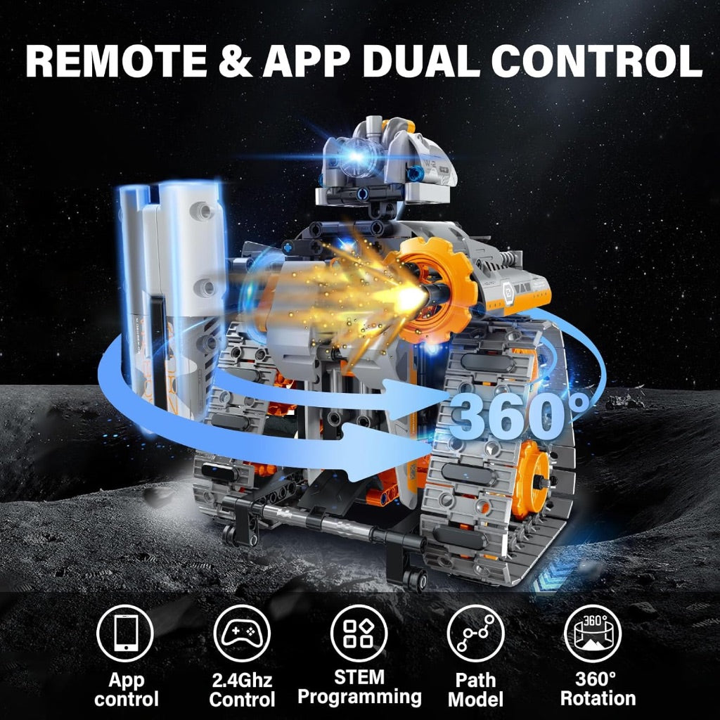 5-in-1 STEM Building Toy: Robot/Tank/Bulldozer with LED Light, APP & Remote Control, 552 Pc DIY Building Kit *Damaged Box*