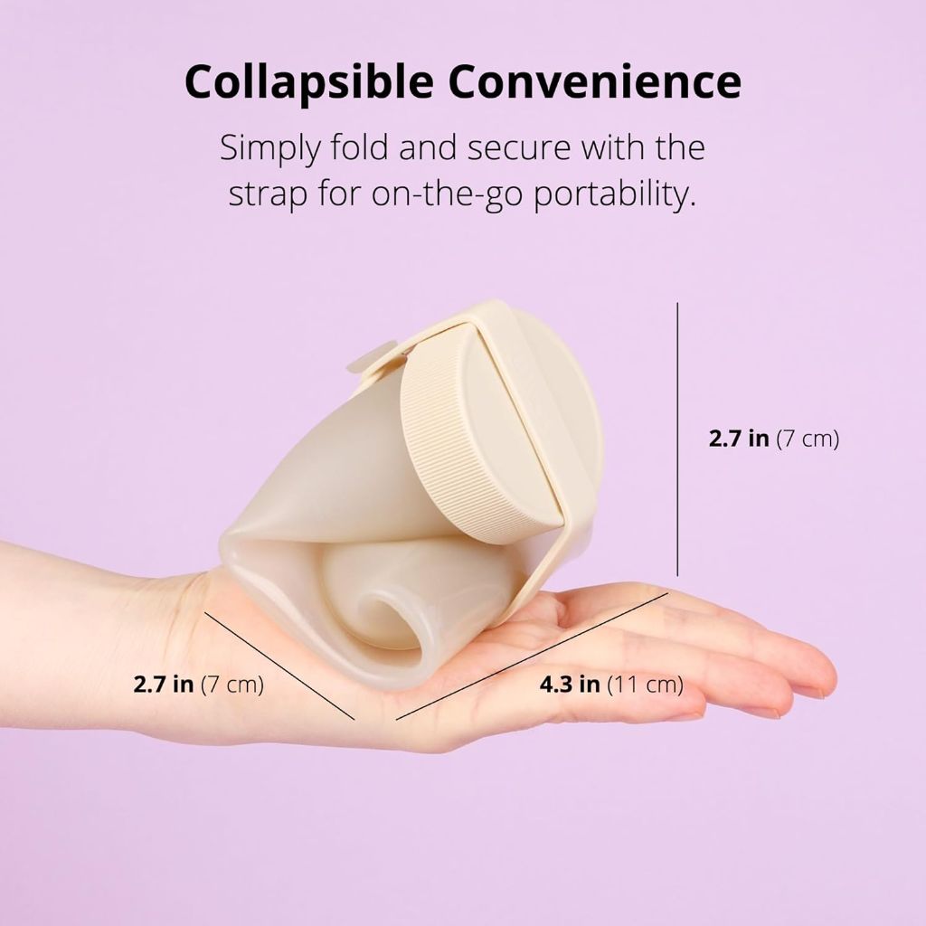 BLUE GINKGO Collapsible Water Bottle – (16.9oz, Made in Korea, Sand Beige)