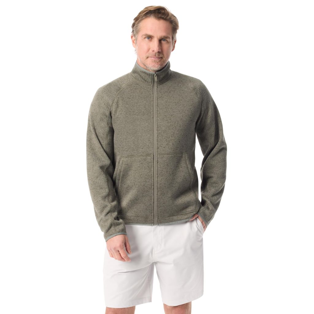 BASS Outdoor Men's Full Zip Fleece Sweater, Moss Lichen, SZ M