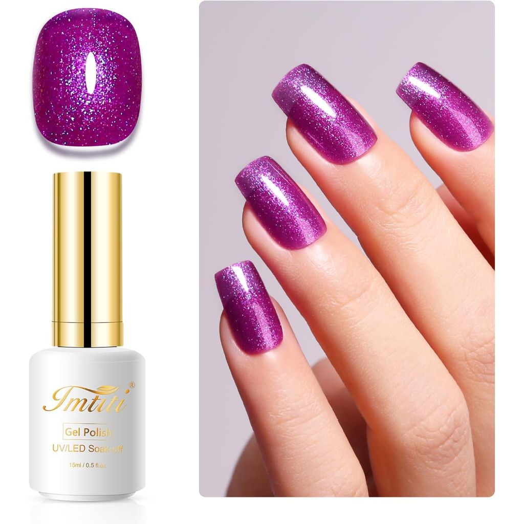 Imtiti Glitter Gel Nail Polish - Purple Iridescent Glitter, 0.5 fl. oz.