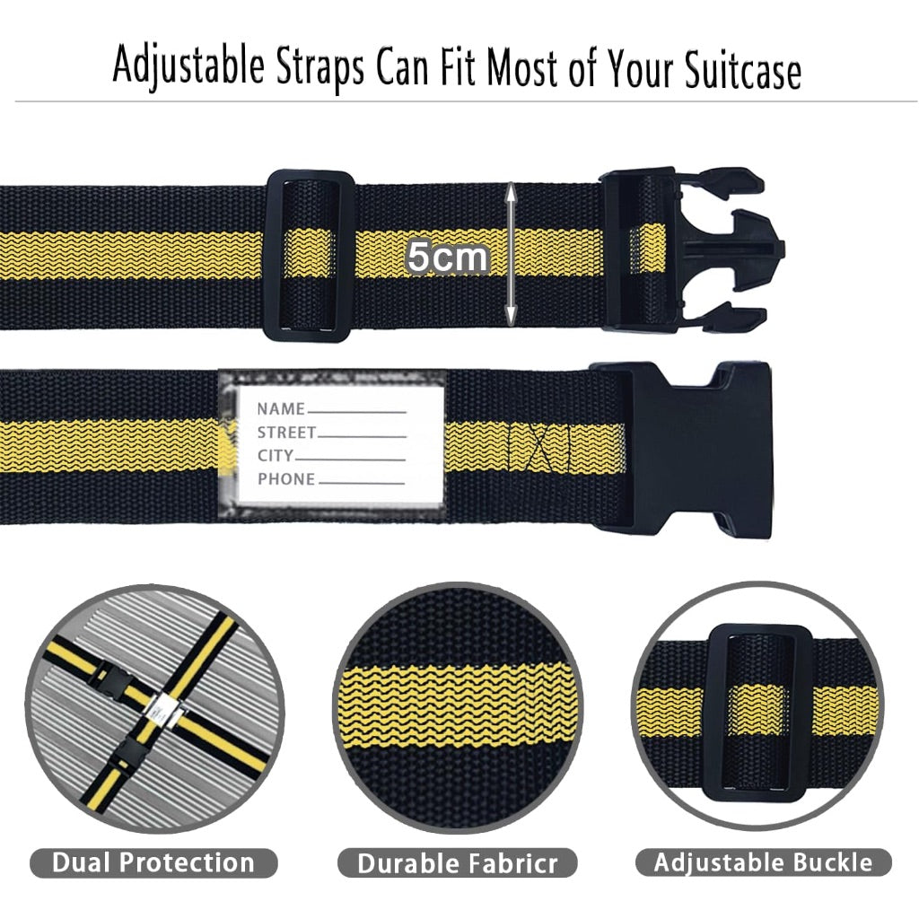 4 Pack Luggage Straps - Adjustable Packing Belts for Suitcases, Travel Accessory