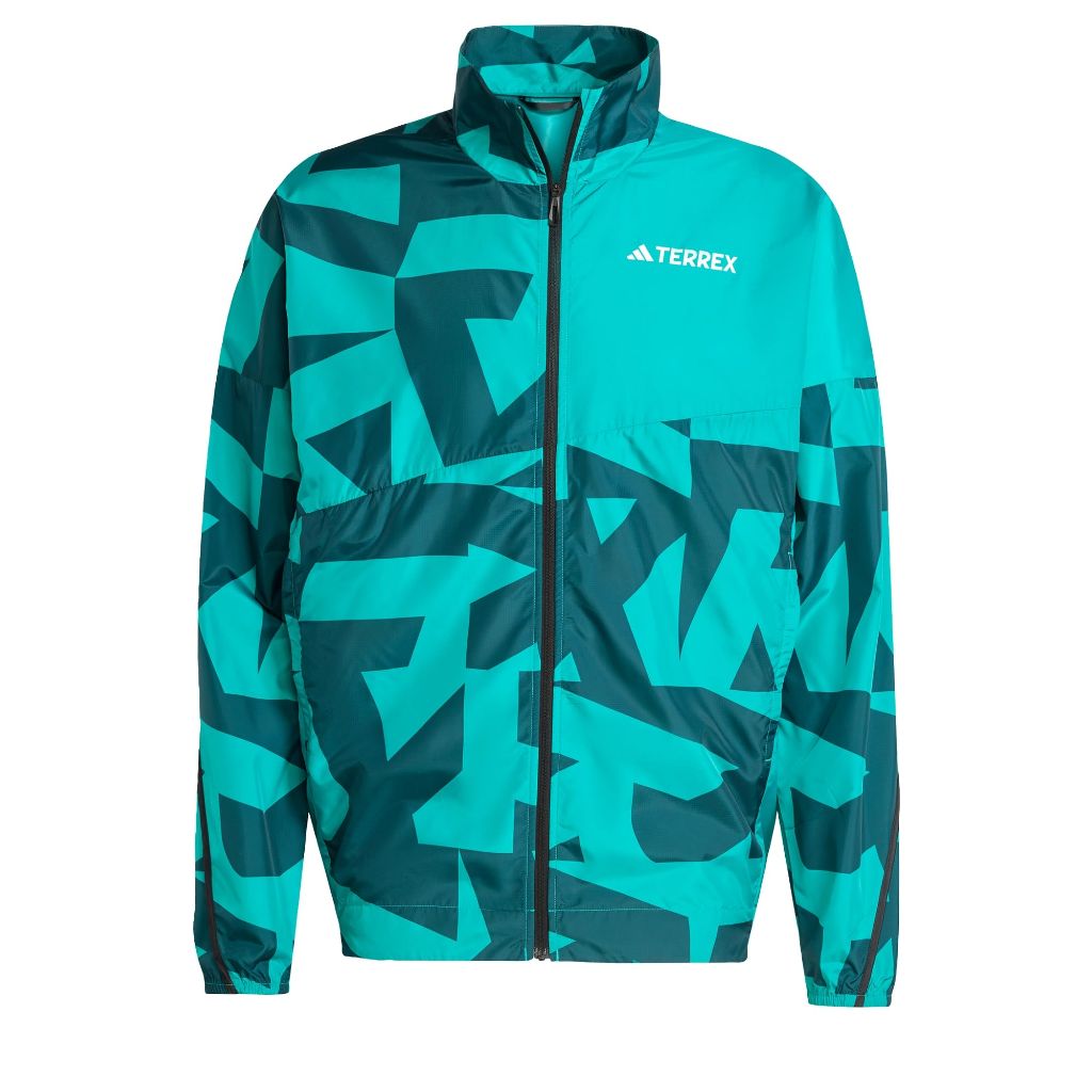 Adidas Men's Terrex Multi Printed Trail Running Wind Jacket, Pure Teal/Aurora Ivy, Small